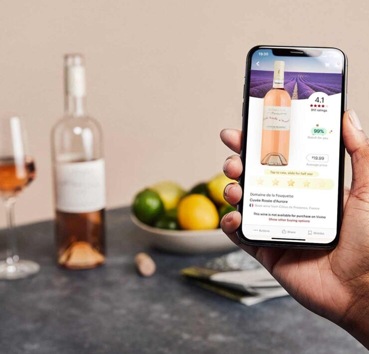 Vivino app with wine bottle and glass